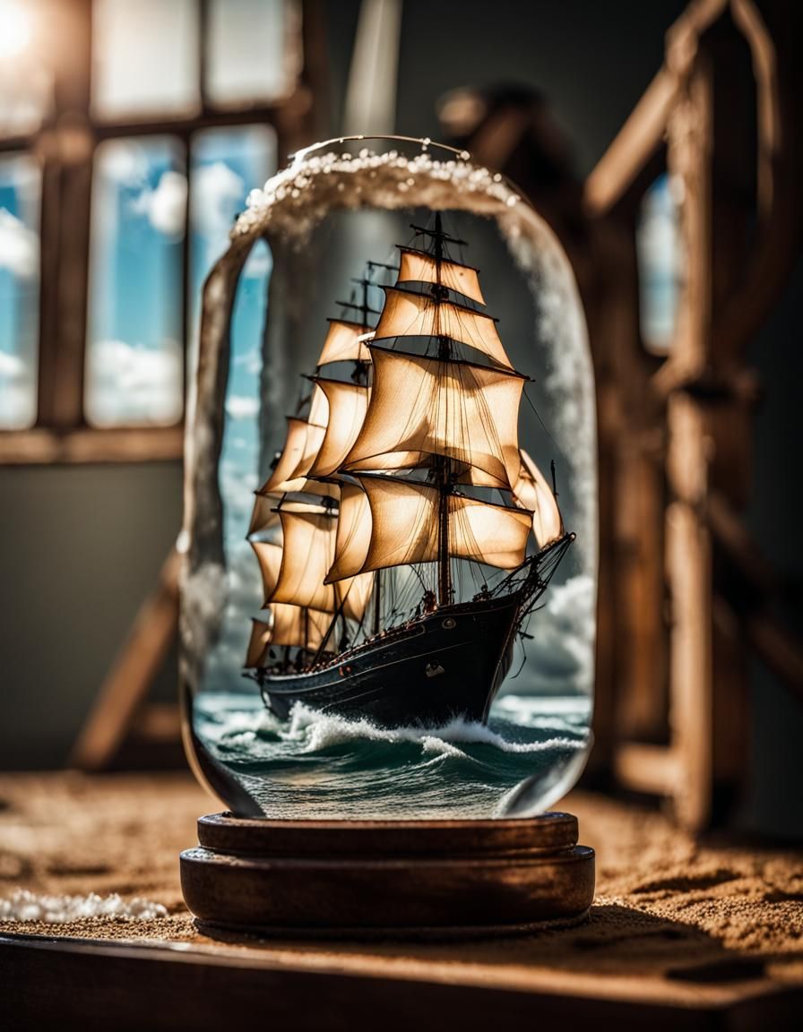 Ship in a Bottle on Stormy Beach