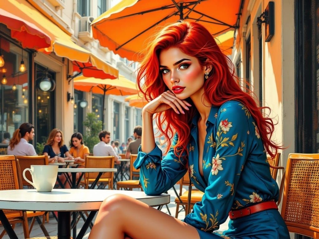 A Fashionable Woman's Confident Gaze in Vibrant, Futuristic ...