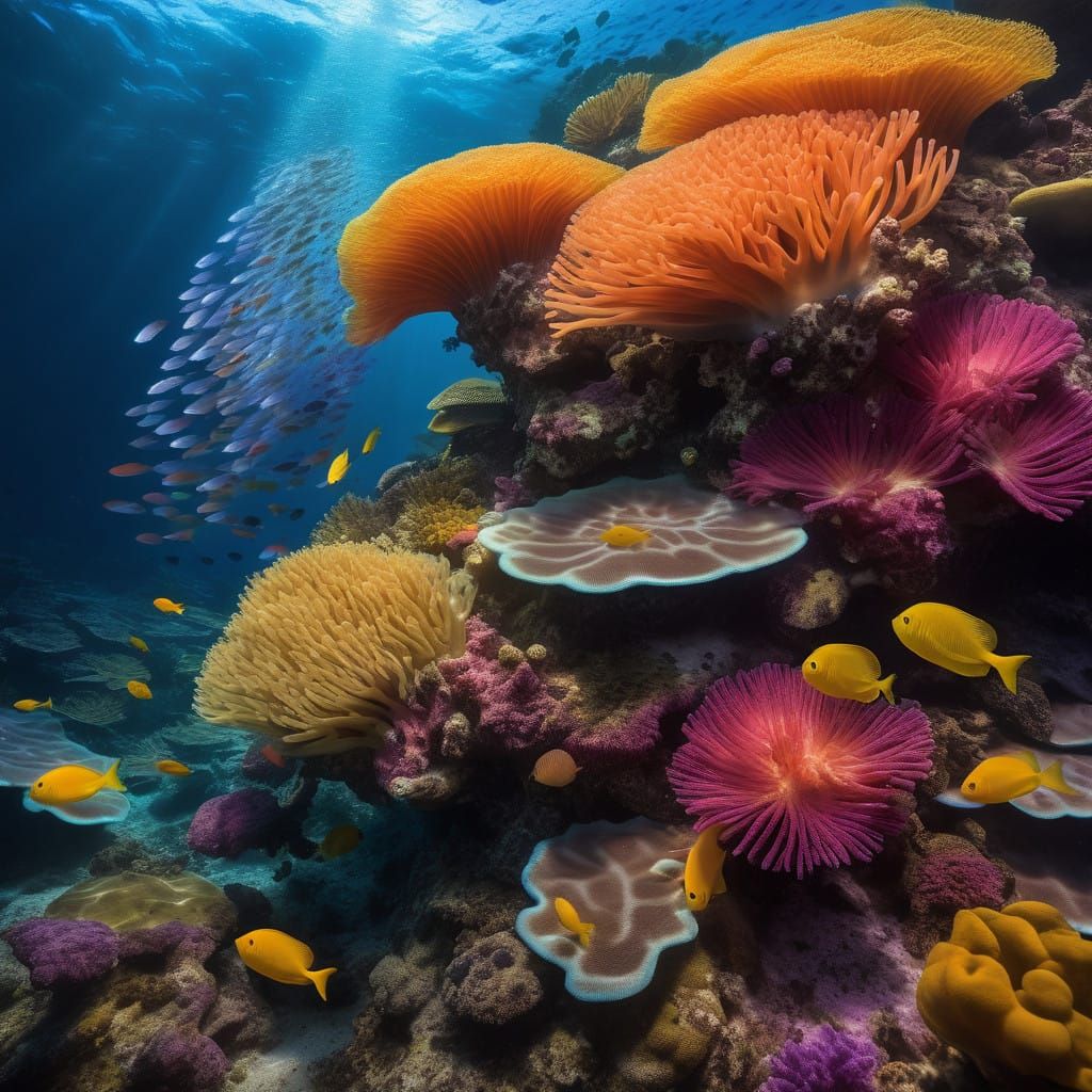 Vibrant Bioluminescent Coral Reef Scene in Photorealistic De...