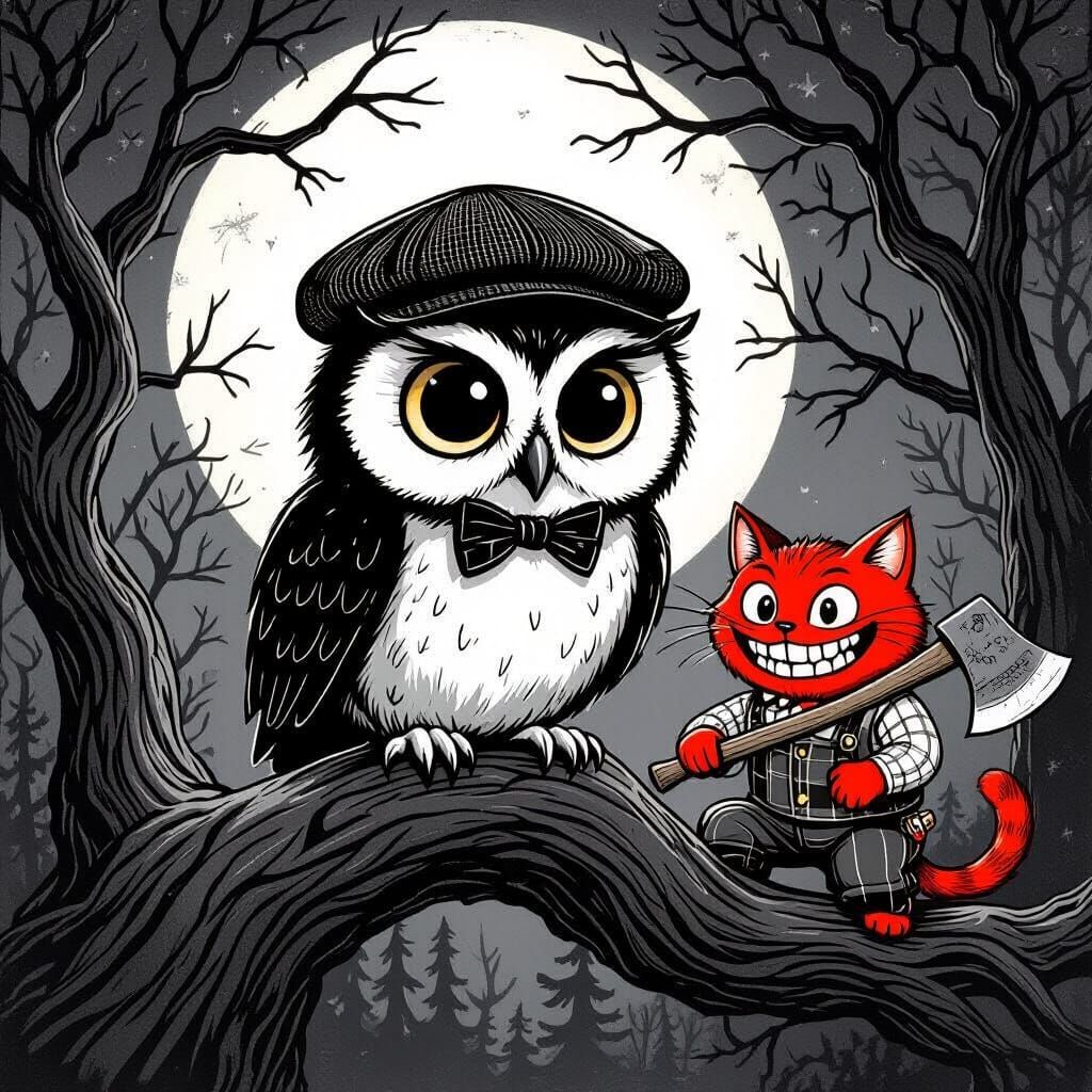 1920s Cartoon Owl in Mystical Forest