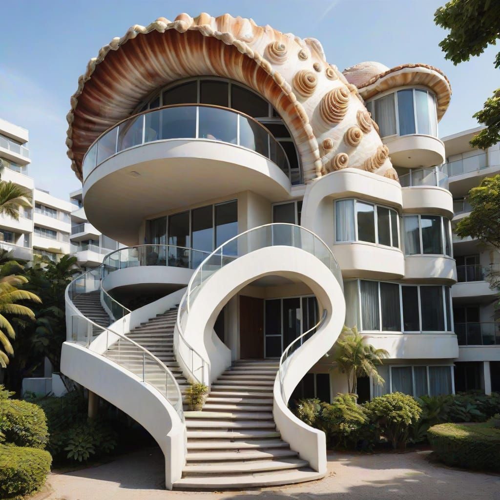 Apartment Building Inside Seashell with Stairs