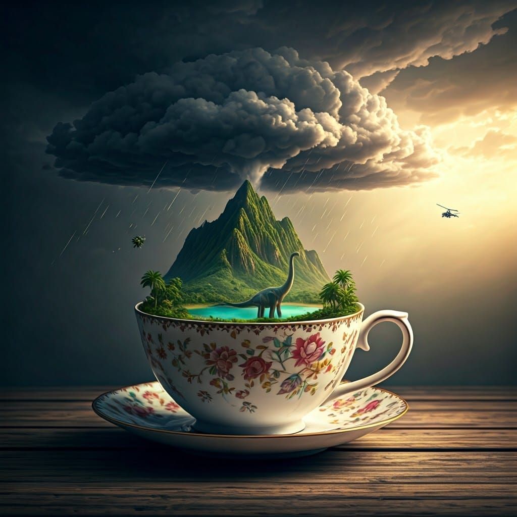 Teacup Island with Brachiosaurus in Digital Art