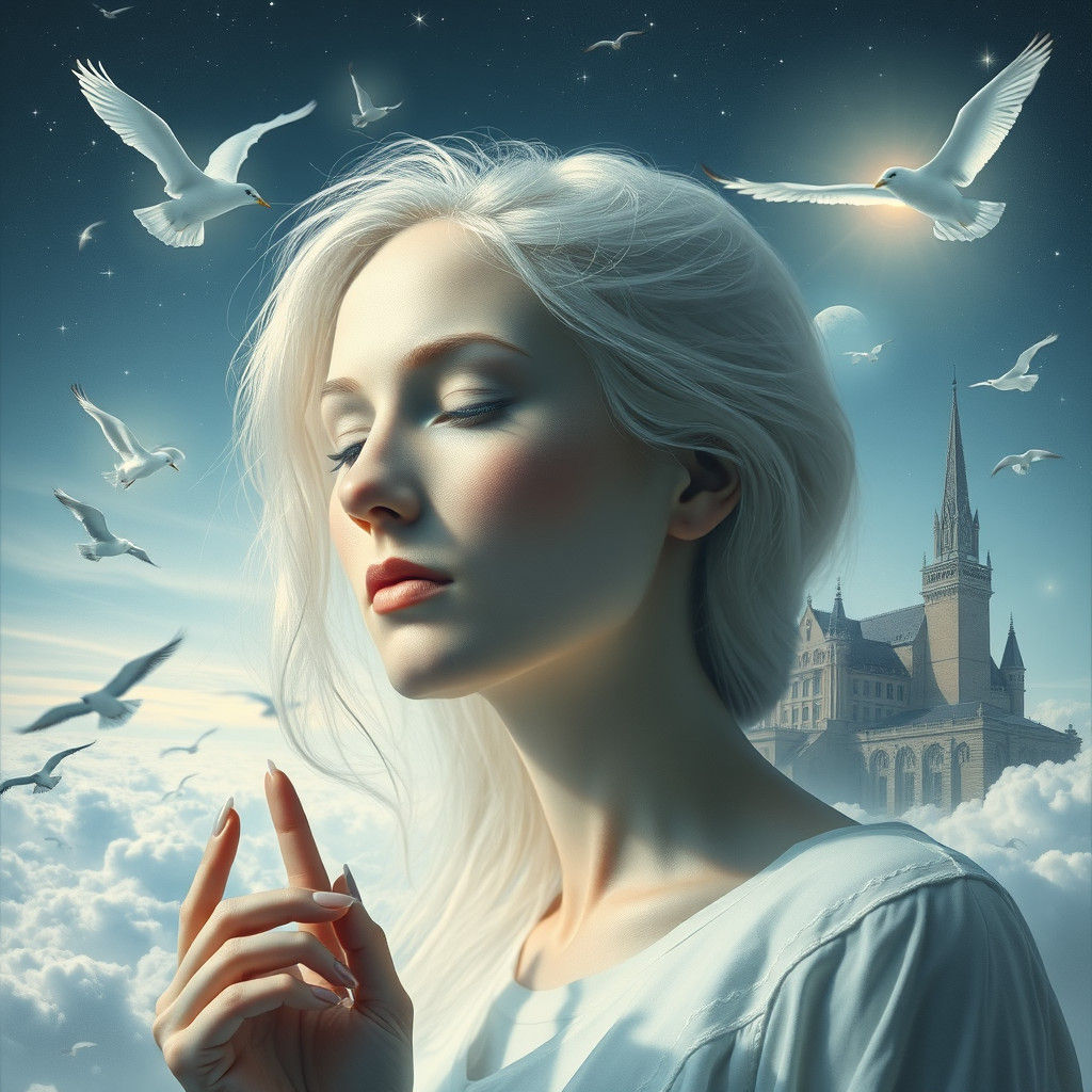 Ethereal Woman in a Starry Dreamscape