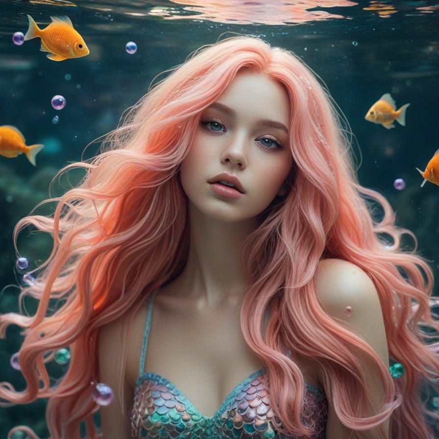 Enchanting Mermaid in Whimsical Underwater Realm