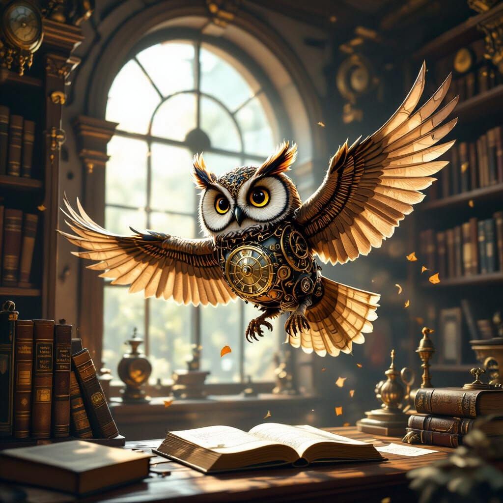 Clockwork Owl Takes Flight From Steampunk Library