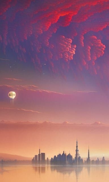 Engraved Biosphere Skyline Reflecting Earthrise in Watercolo...