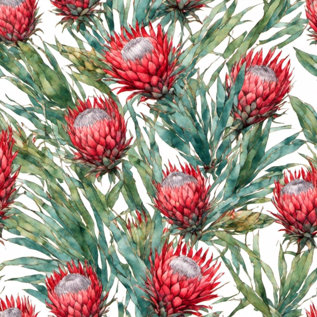 Seamless Protea Pattern in Splatter Graffiti Style