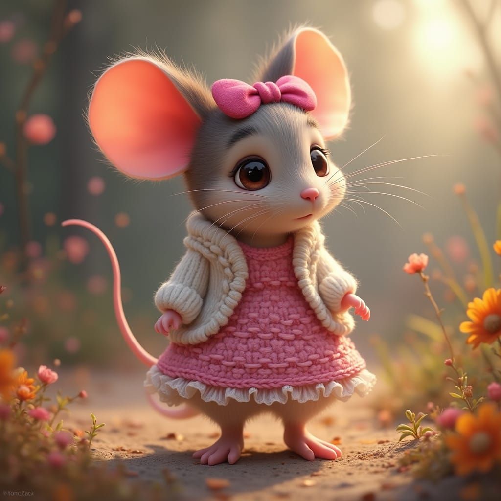 Mouse in Pink Dress: Fantasy Concept Art