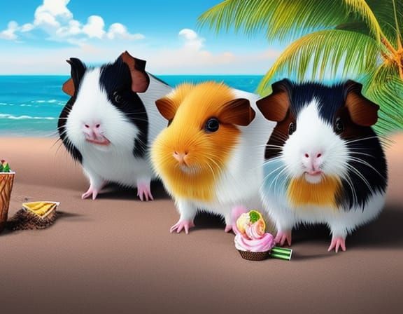 Guinea Pigs' Beach Day in Anime Style