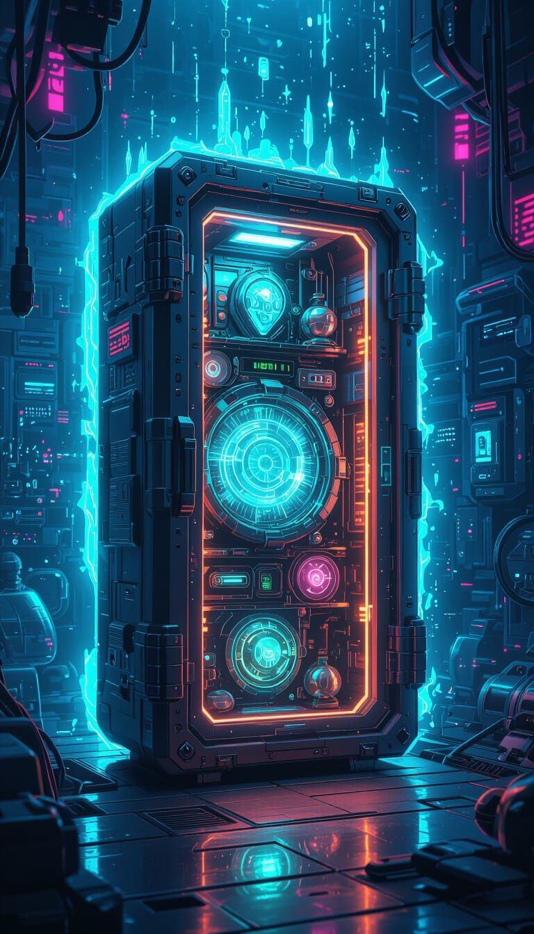 Glowing Alien Artifacts in High-Tech Safe