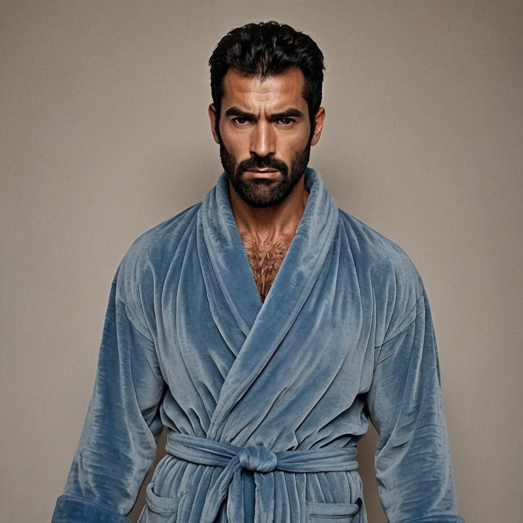 Hirsute Hunk in Blue Velvet Robe, Fantasy Art
