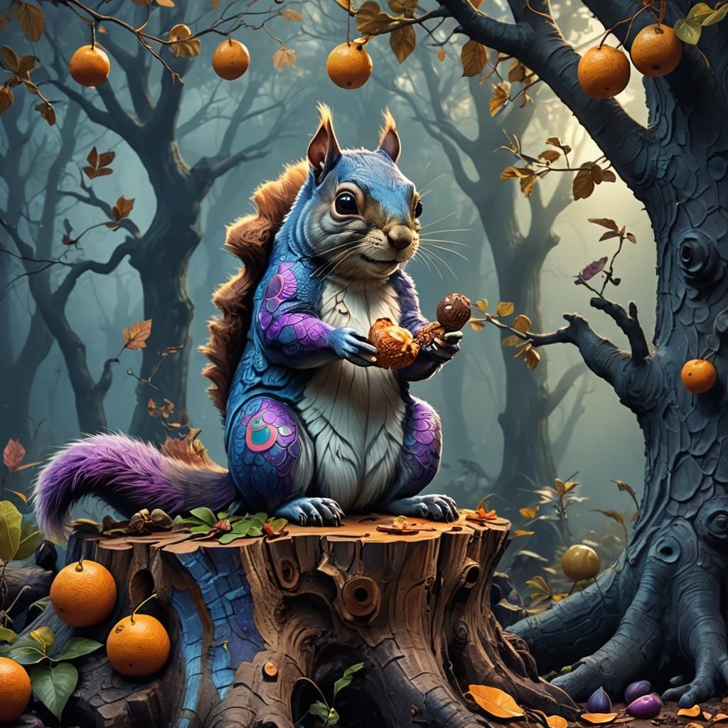 Squirrel-Hippo Hybrid in Burton-esque Fantasy Style