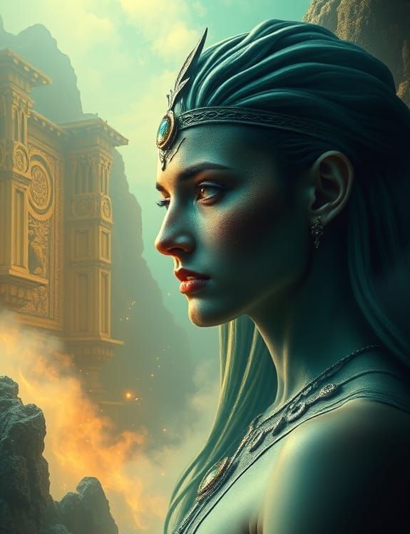 Mystical Elysian Portrait in Dreamlike Landscape