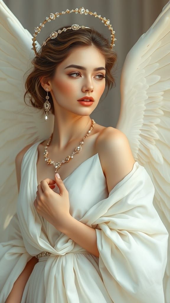 Ethereal Angel Woman in Celestial Whites and Pastels