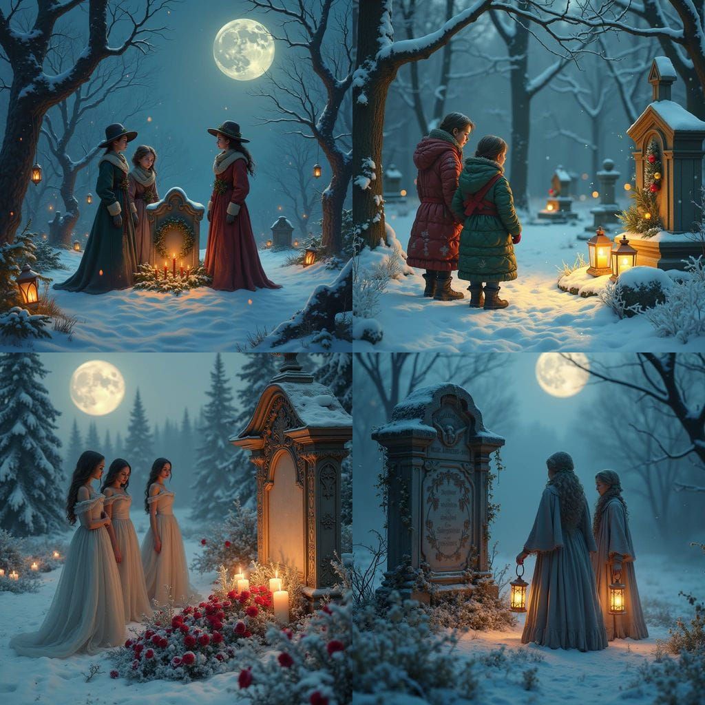 Sisters Gather at Father's Grave on Christmas Eve, Captured....