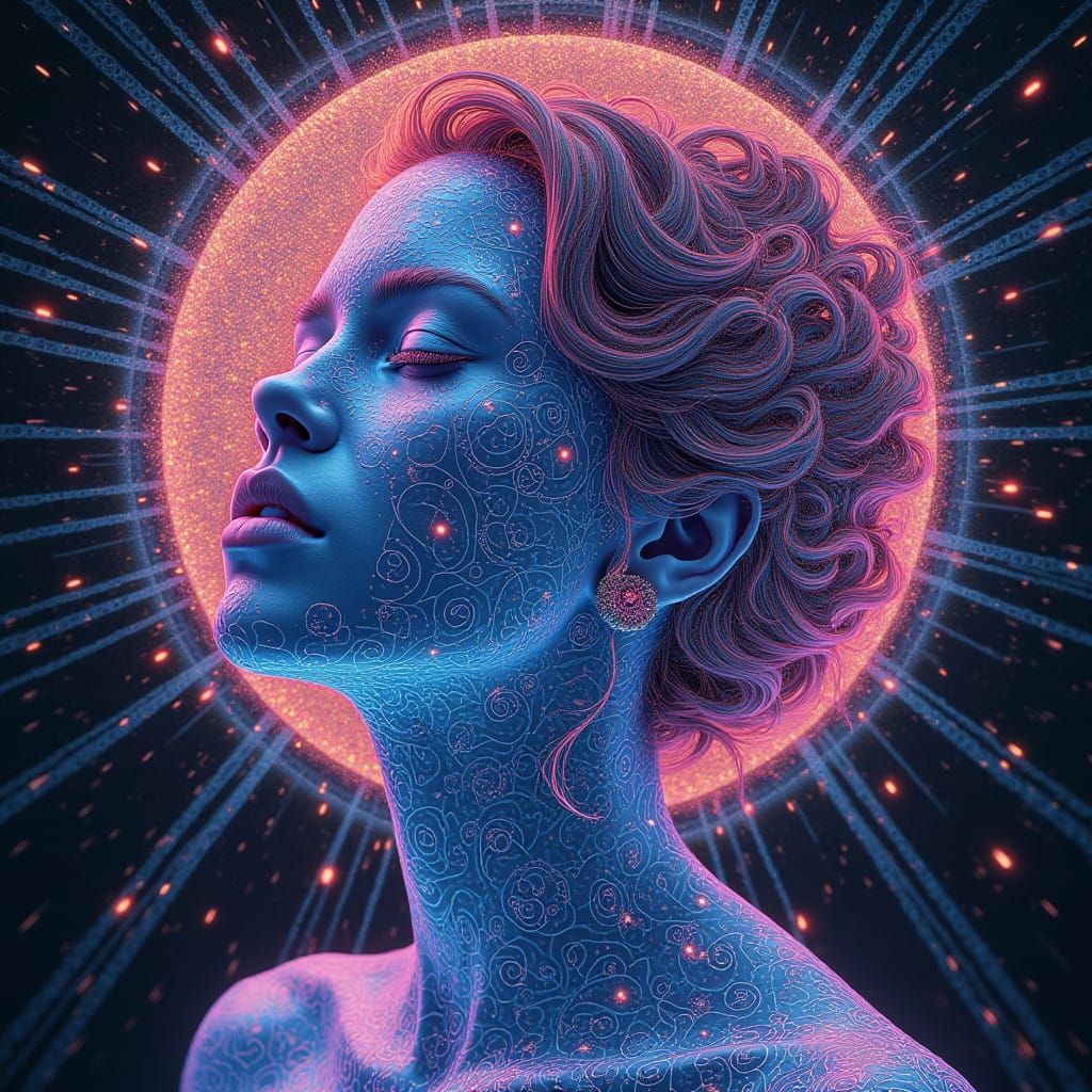 Visionary Goddess in Glowing Cosmic Aura