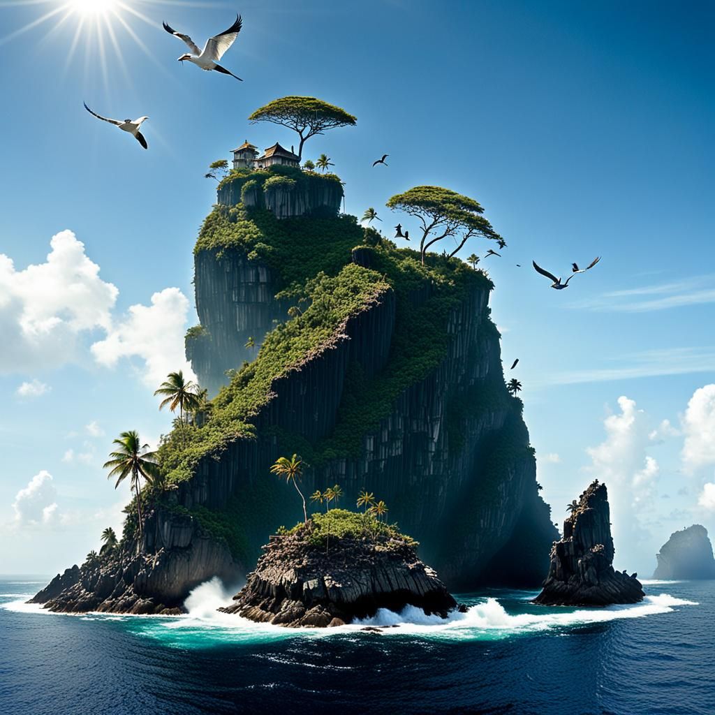 Magical Island of Talking Birds: 3D Digital Art