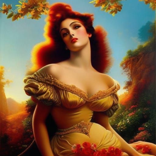 Gina Lollobrigida Portrait in Renaissance Nouveau Style