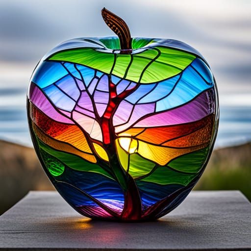 Rainbow Stained Glass Apple Art Sculpture