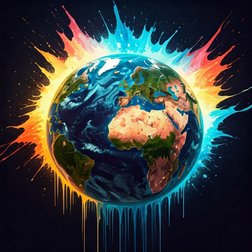 Colorful Earth in Graffiti Street Art Style