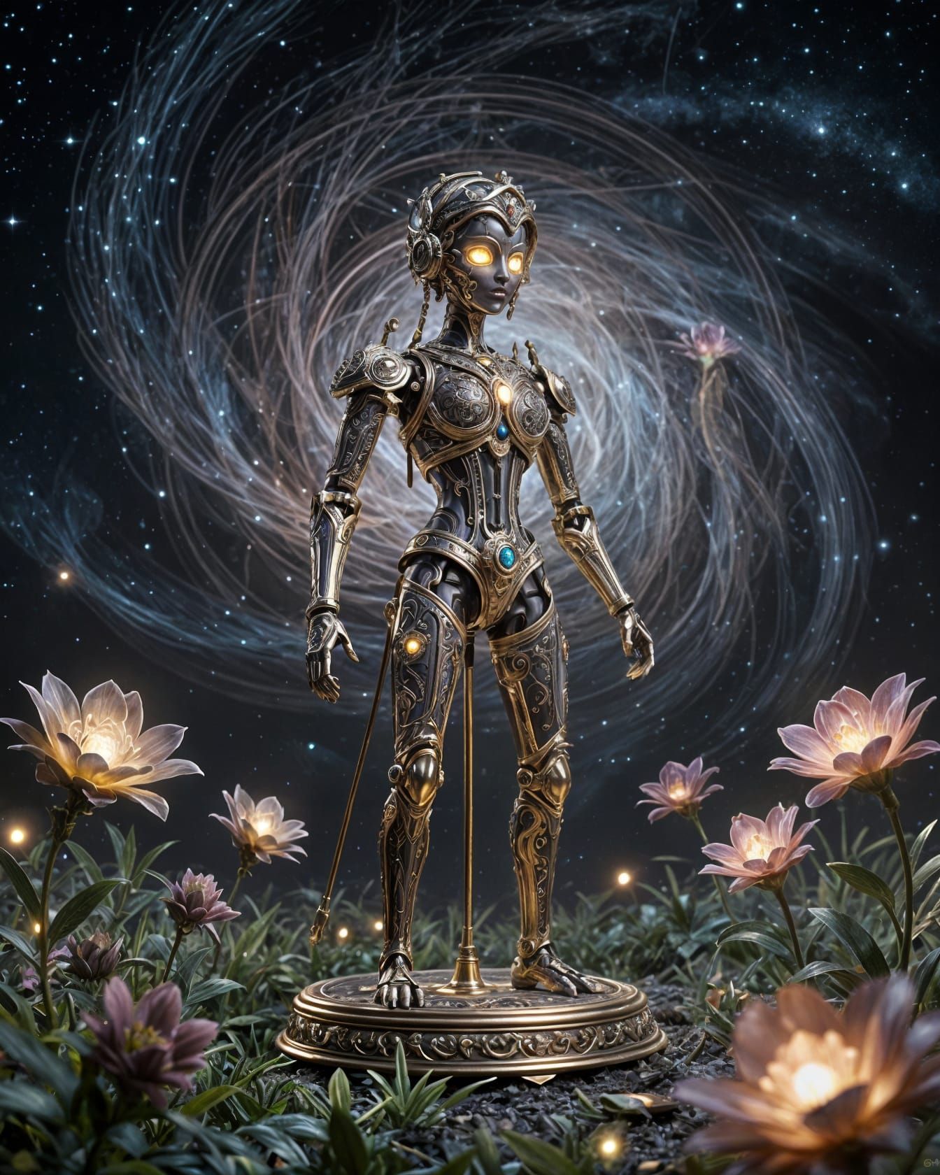 Baroque Automaton Among Glowing Flowers