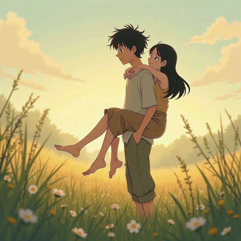Whimsical Lovers in a Serene Meadow