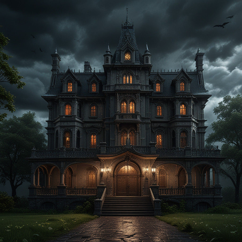 Gothic Mansion on a Stormy Night: Fantasy Concept Art in Dee...