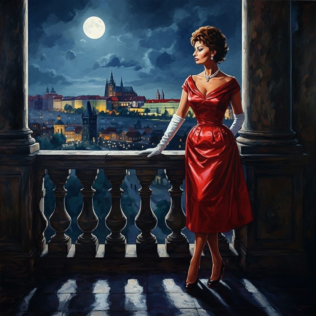 Sophia Loren in Prague: Oil Painting by Royo