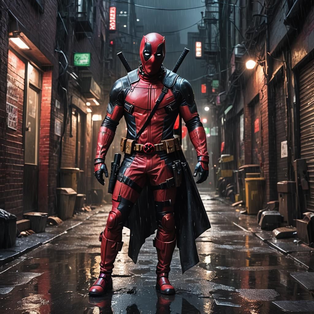 Deadpool in Dark Alleyway: Comic Book Concept Art