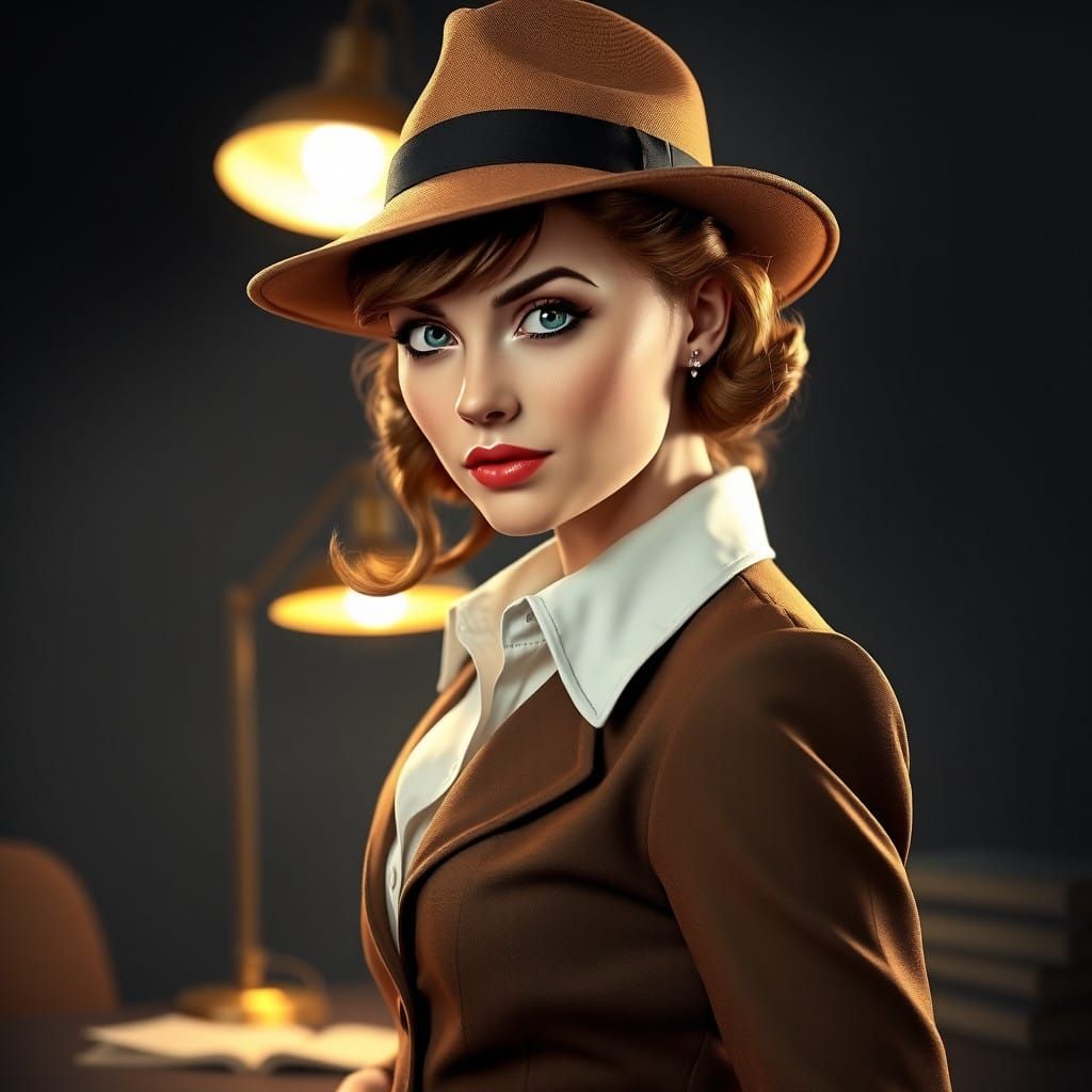Hyper-Realistic 1950s Detective Nancy Drew Portrait in 8K Re...