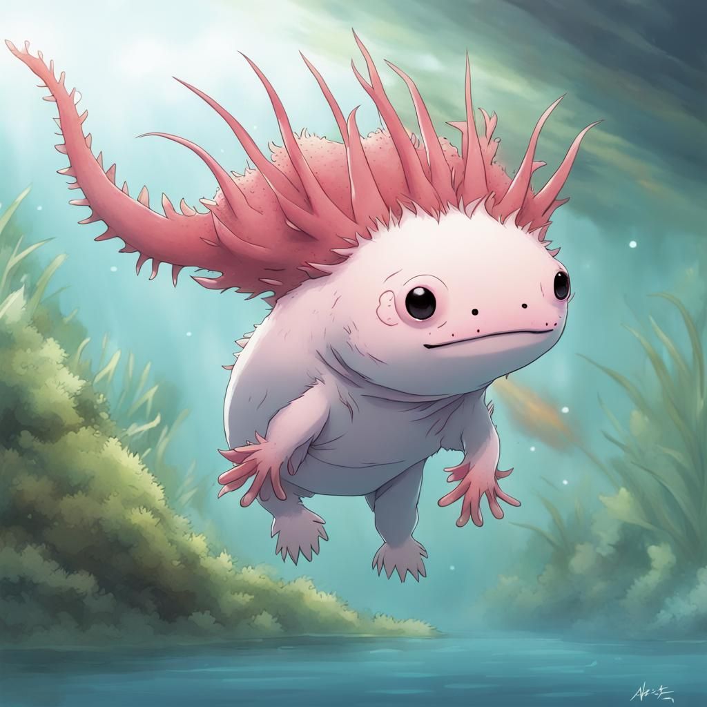 Anime-Style Axolotl Illustration