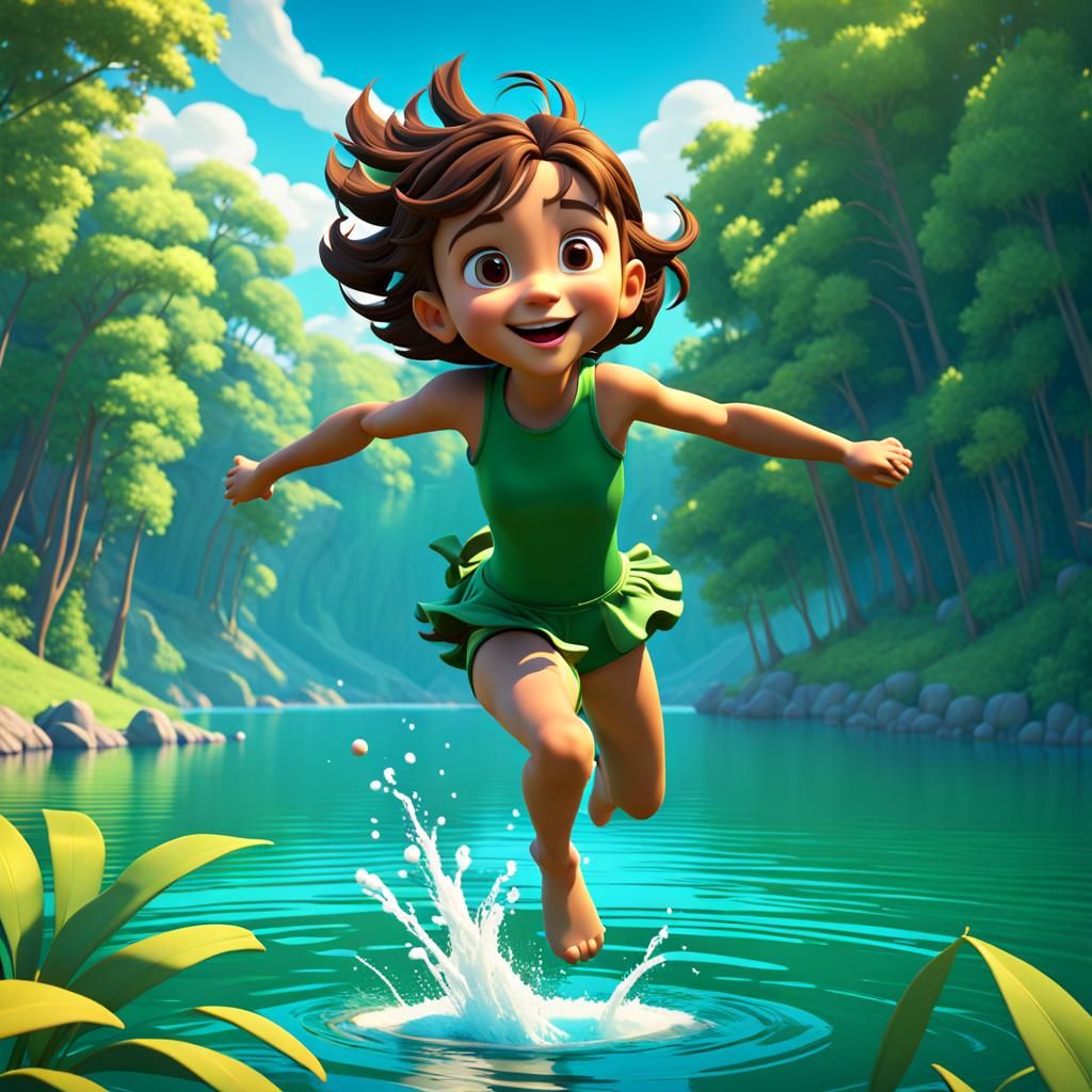Child's Joyful Leap: 3D Cartoon Art