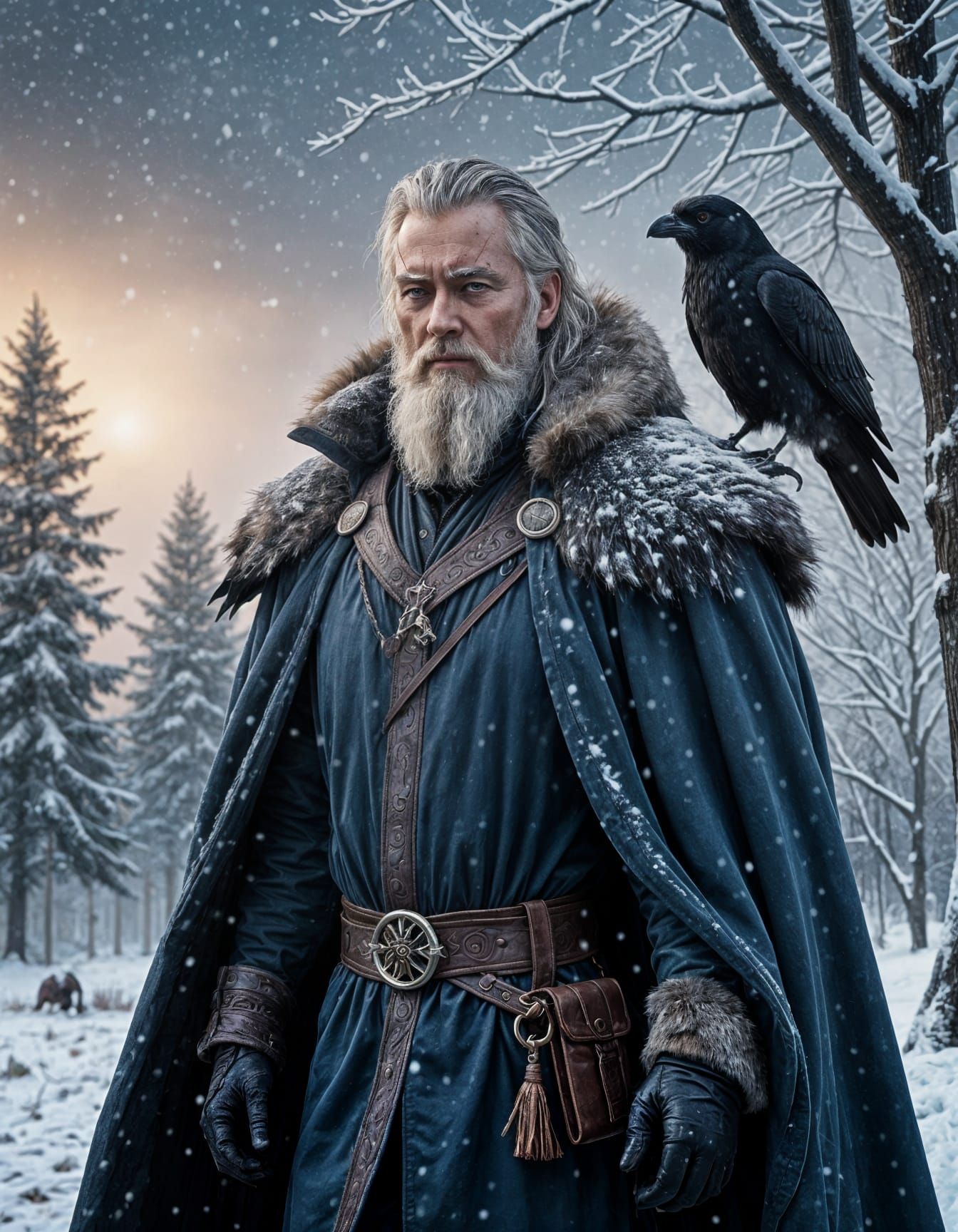 Mysterious Winter God Strolls Through Snowy Landscape