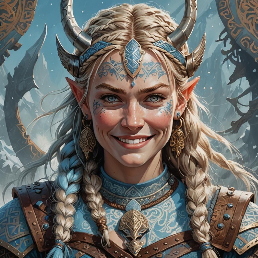 Viking Warrior Princess Portrait in Oil Painting Style