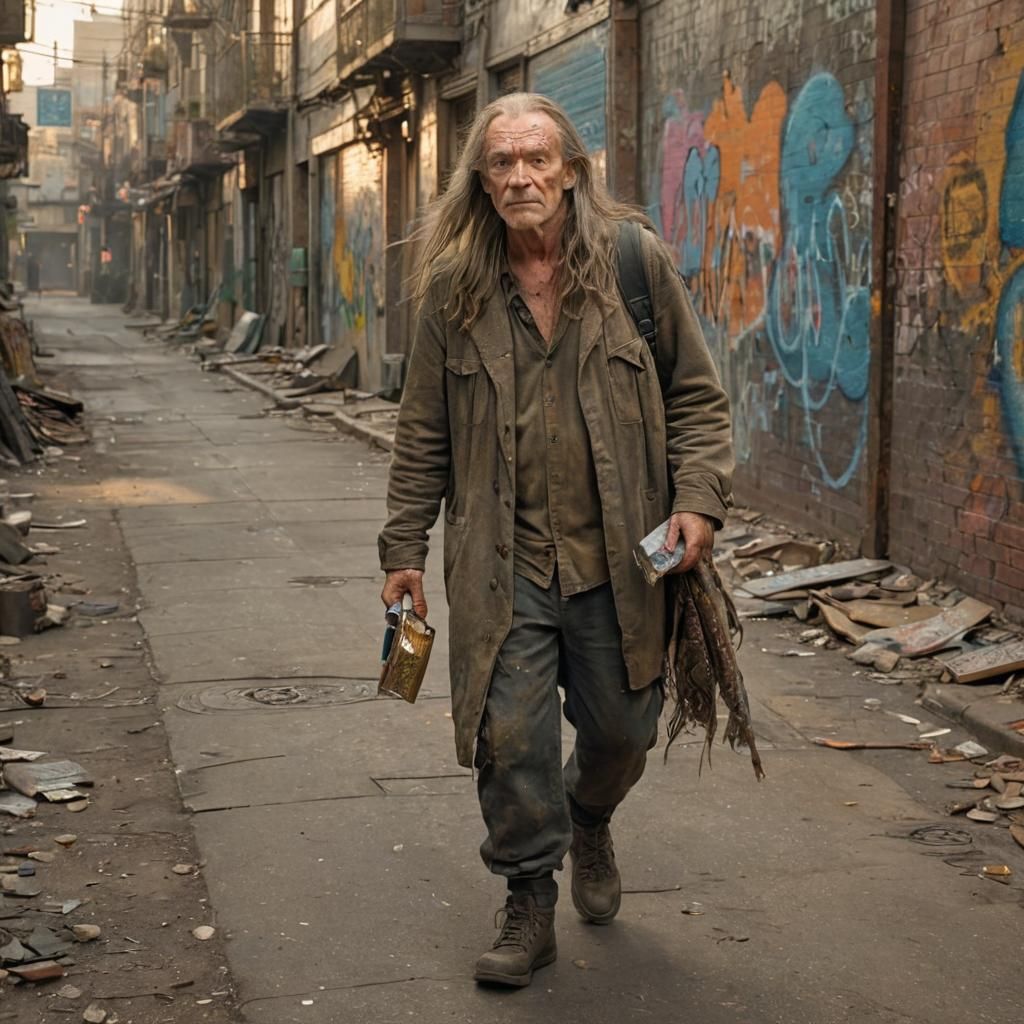 Post-Apocalyptic Man Walks Down Graffiti Avenue