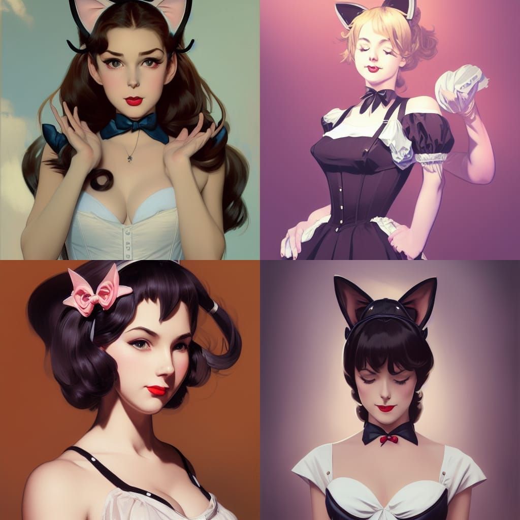 1950s Cat Maid Portrait in Artgerm Style