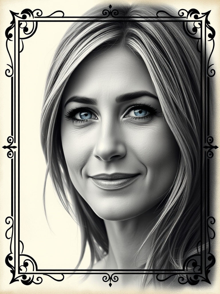 Elegant Portrait with Sapphire Eyes in Art Deco Frame