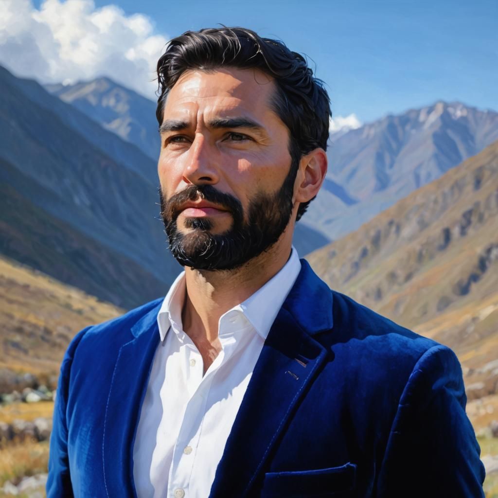 Bearded Man Portrait in Impasto Oil Painting