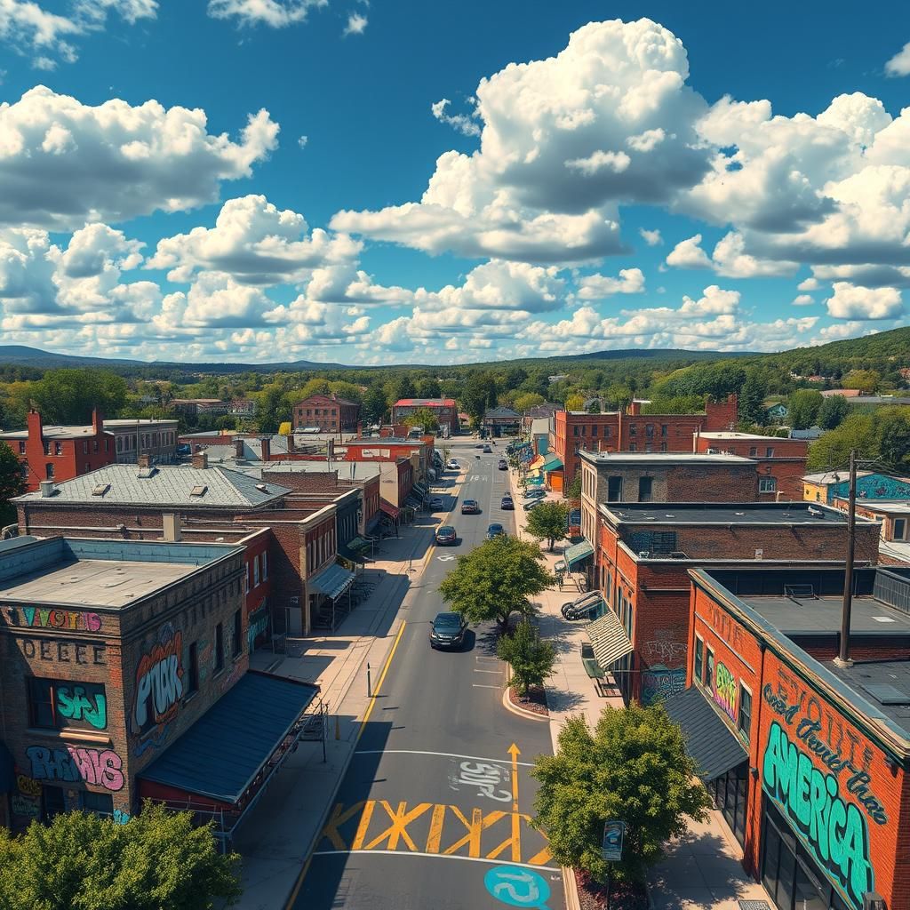 Colorful Small Town America, Mixed Media Street Art