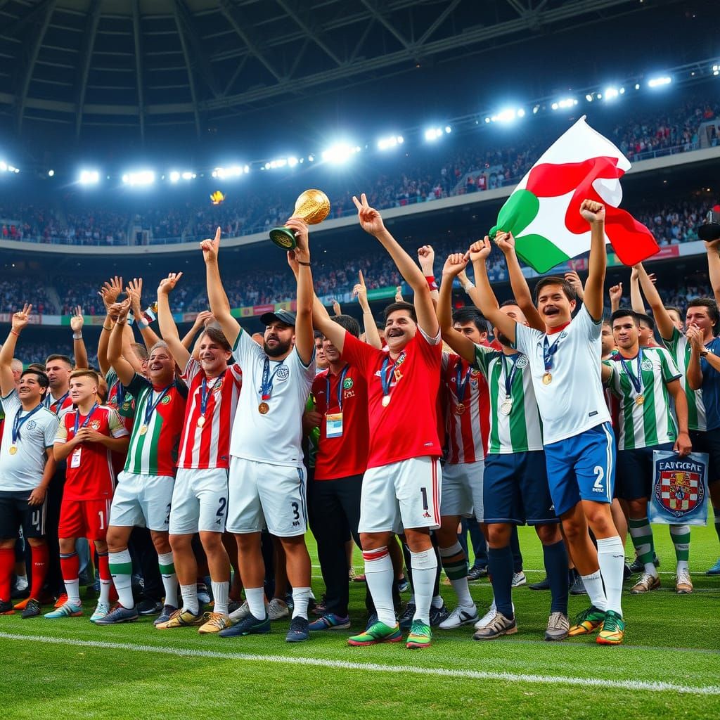 Joyful Football Fans Celebrate World Cup Victory in Stadium