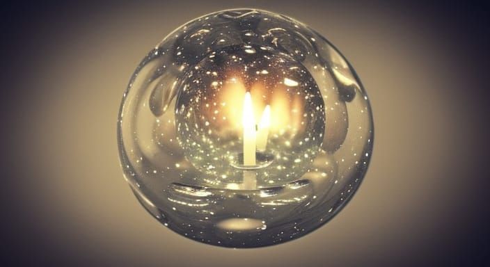 Mystical Crystal Balls and Candles in Misty Light