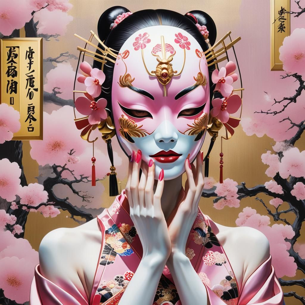 Android Kabuki Mask in Surrealist Style