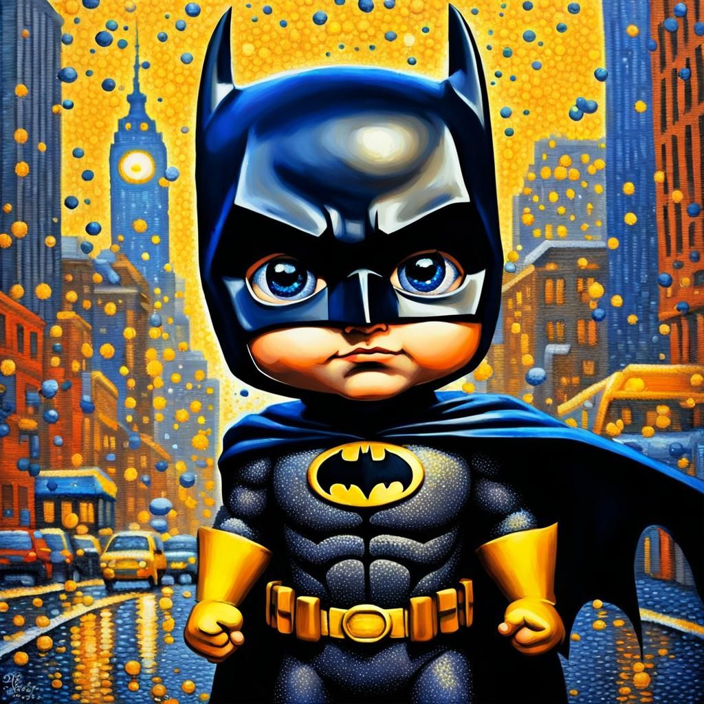 Pointillism Masterpiece Kid Batman Gotham City Scene