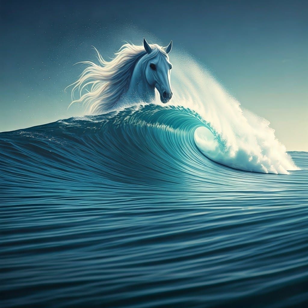 Majestic Wave Horse: An Ocean Spray Digital Painting