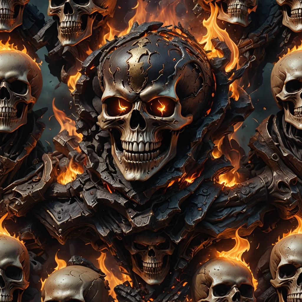 Burning Evil Skull Close-Up: Detailed Matte Painting