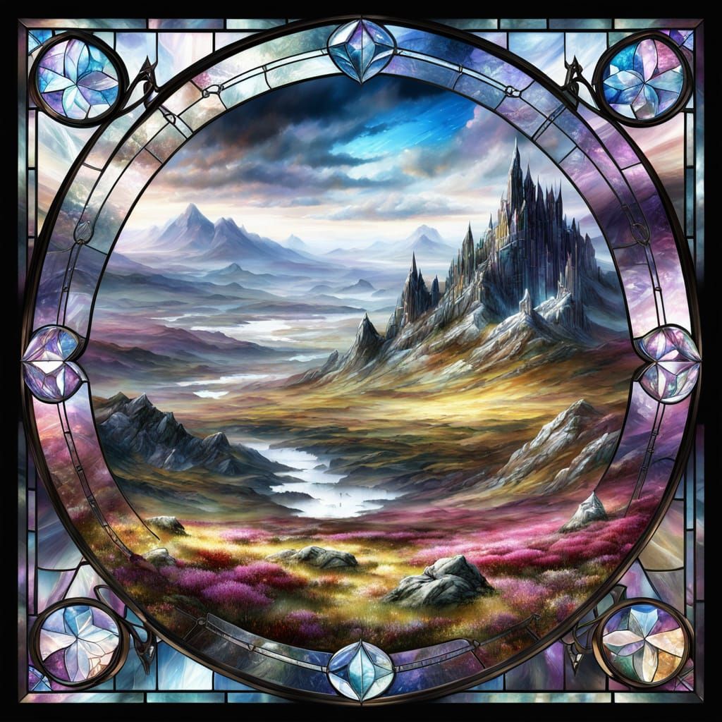Breathtaking Scottish Moor Landscape in 3D Stained Glass Sty...