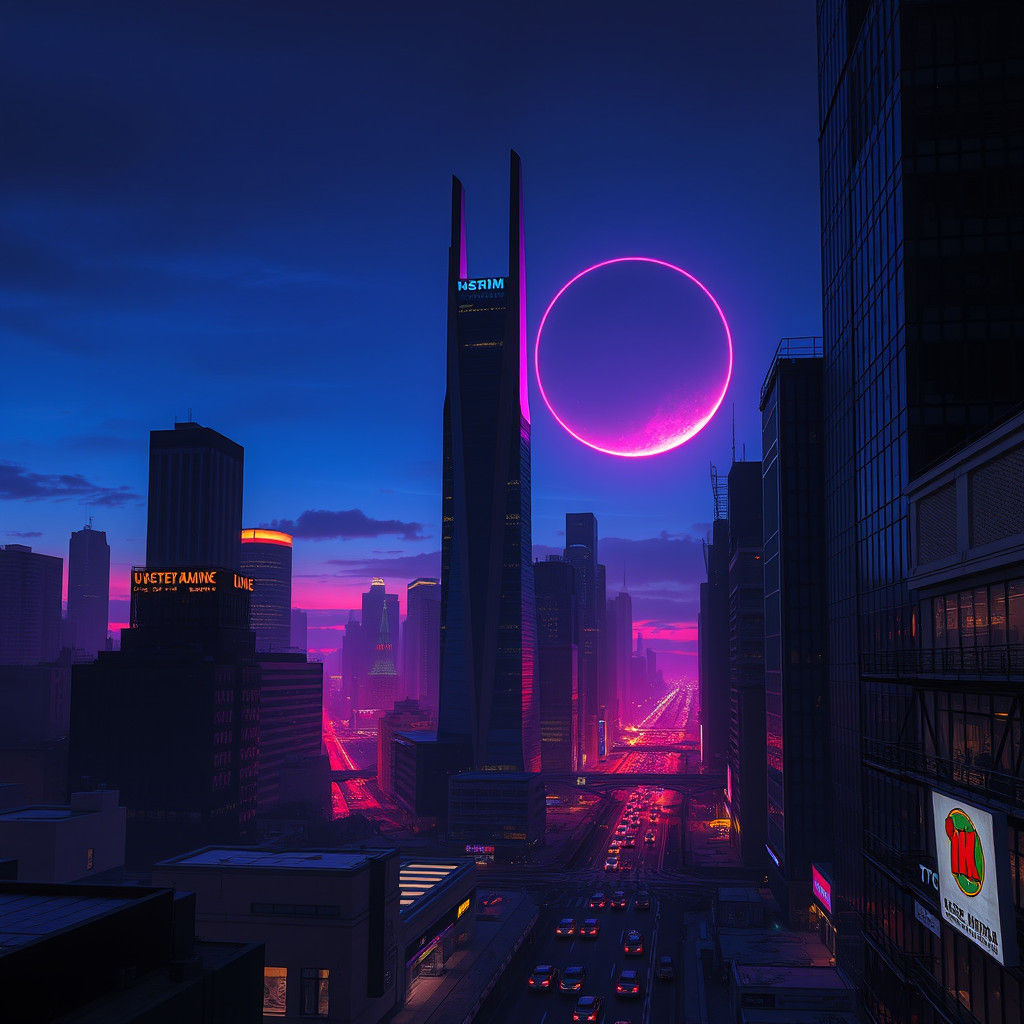 Sleek Cityscape Under Dark Eclipse Skies