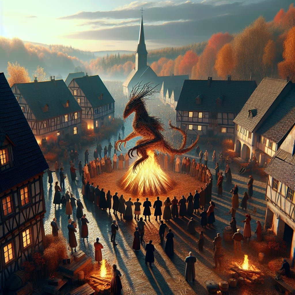 Samhain Celebration in a Detailed 3D Village Scene