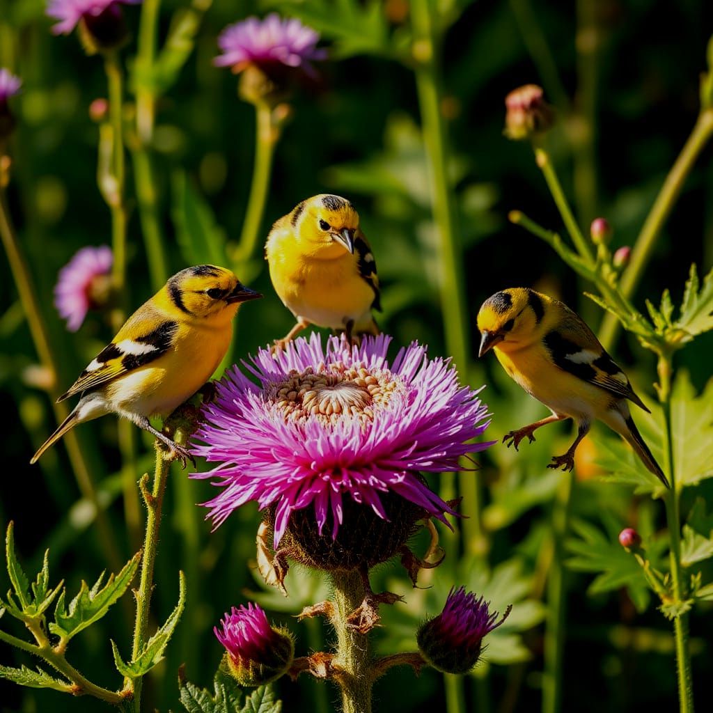 Goldfinches Feast on Thistle, Rousseau Style