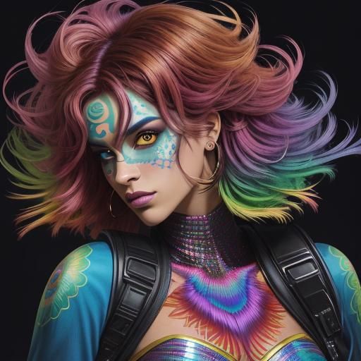 Peacock Woman: Comic Book Style Portrait